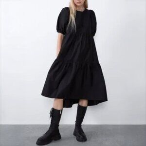 Zara // Black Tiered Poplin Dress with Pockets XXL